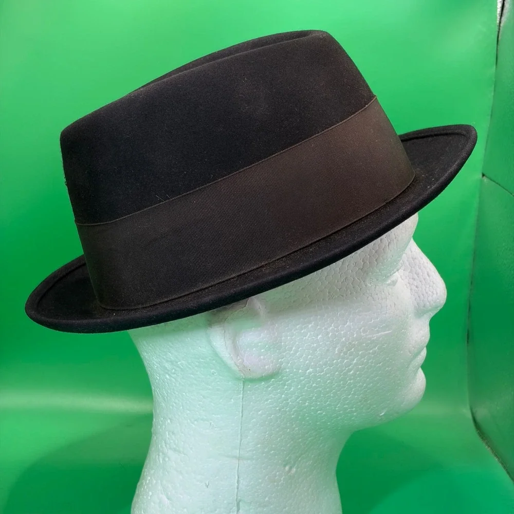VTG Royal Stetson Black Fur Felt Fedora Hat USA Mens 7 5/8 USA Made New Orleans